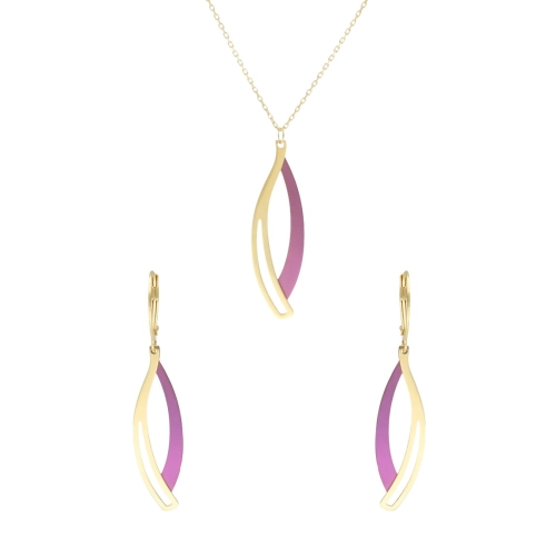 Komplet łezki fioletowe tytan srebro pozłacane