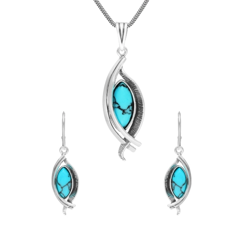 Komplet z turkusem srebro oksydowane