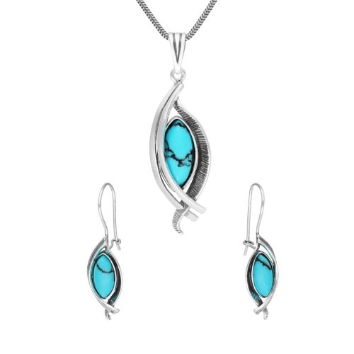 Komplet z turkusem srebro oksydowane