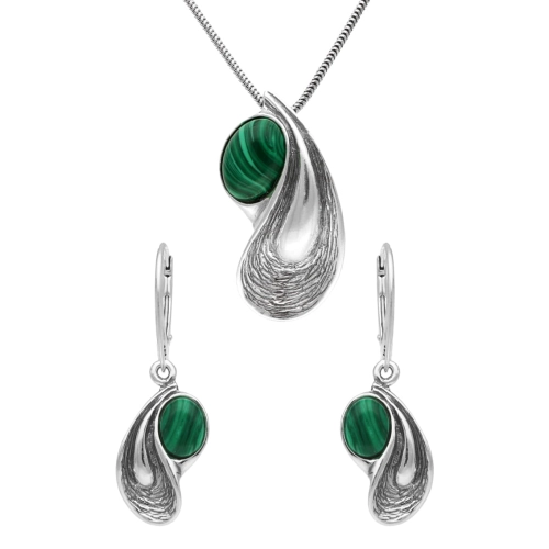 Komplet z malachitem srebro oksydowane
