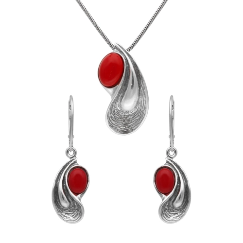 Komplet z koralem srebro oksydowane