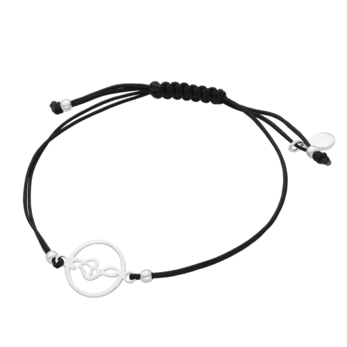 Bransoletka sznurkowa klucz wiolinowy czarna srebro