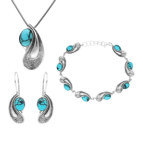 Komplet z turkusem srebro oksydowane