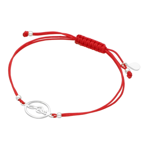 Bransoletka sznurkowa klucz wiolinowy czerwona srebro