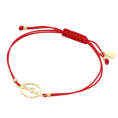 Bransoletka sznurkowa klucz wiolinowy czerwona pozłacana