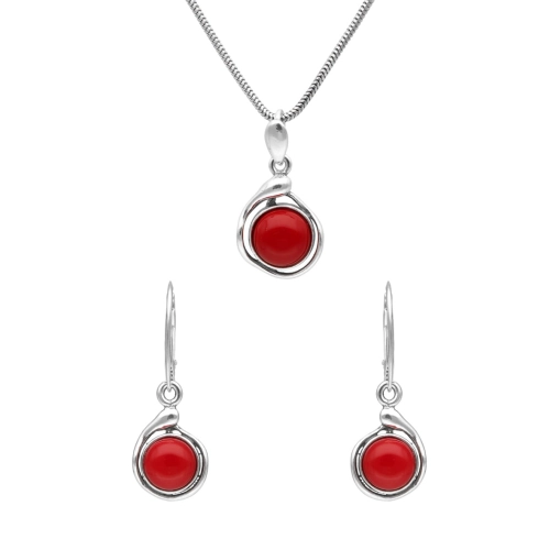 Komplet z koralem srebro oksydowane