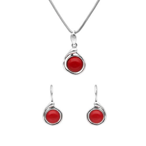 Komplet z koralem srebro oksydowane