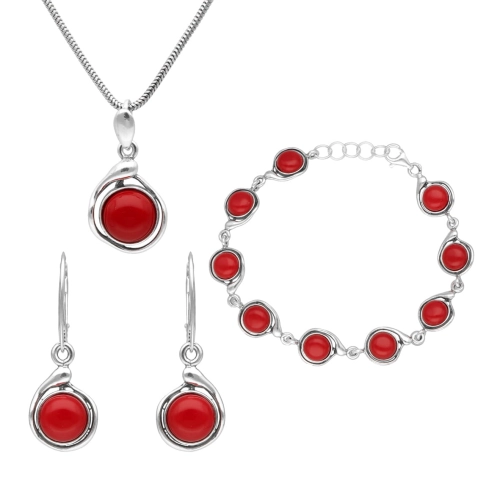 Komplet z koralem srebro oksydowane