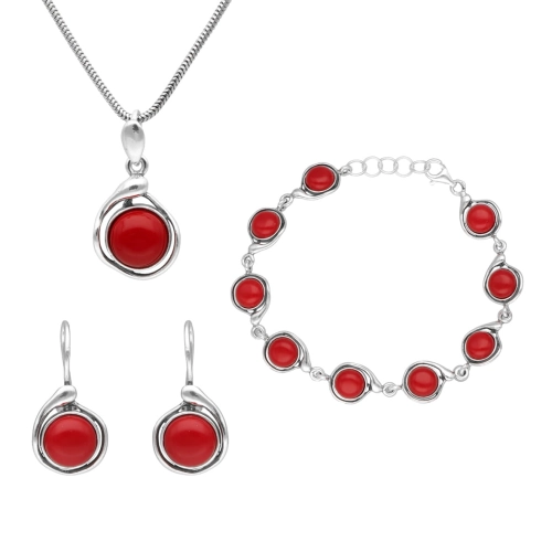 Komplet z koralem srebro oksydowane