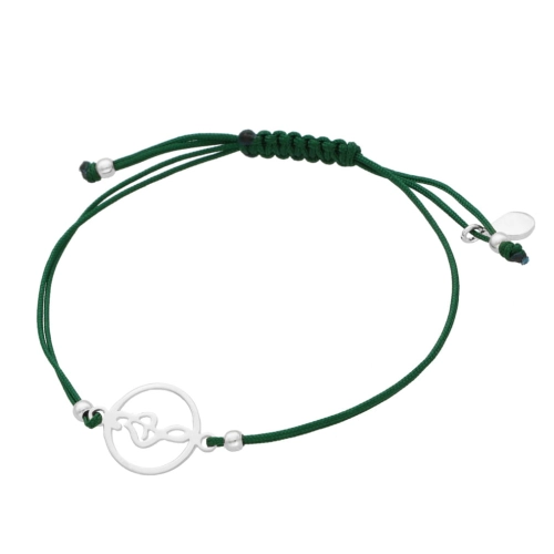 Bransoletka sznurkowa klucz wiolinowy zielona srebro