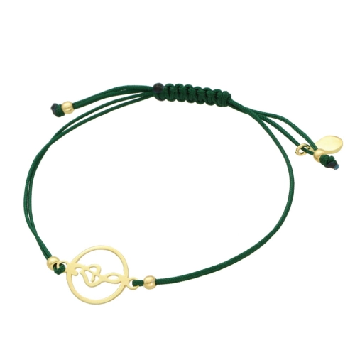 Bransoletka sznurkowa klucz wiolinowy zielona pozłacana