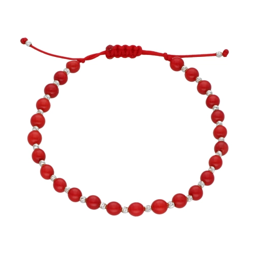 Bransoletka sznurkowa z koralami srebro