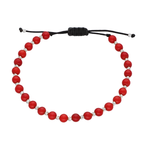 Bransoletka sznurkowa z koralami srebro