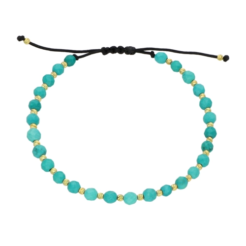 Bransoletka sznurkowa z turkusem pozłacana