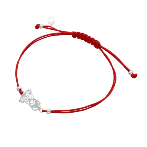 Bransoletka sznurkowa Jack Russell Terrier czerwona srebro