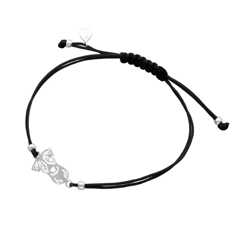 Bransoletka sznurkowa Jack Russell Terrier czarna srebro