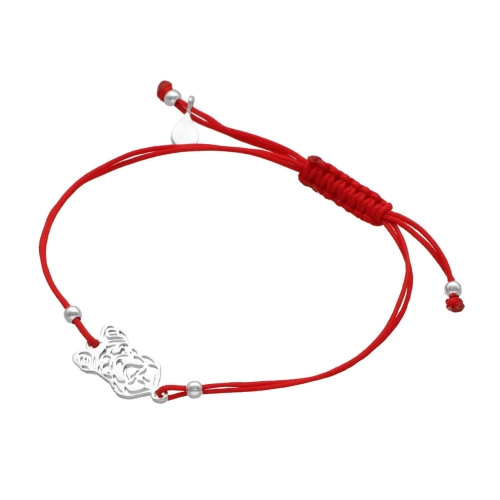 Bransoletka sznurkowa Buldog czerwona srebro