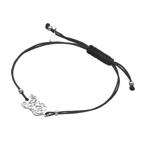 Bransoletka sznurkowa Buldog czarna srebro