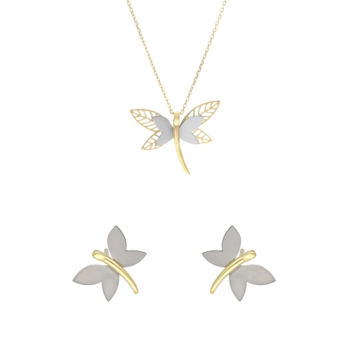 Komplet ważki srebrne z tytanem srebro pozłacane