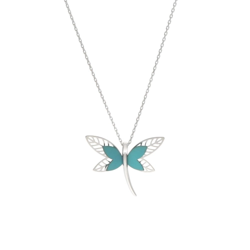 Naszyjnik ważka turkusowy z tytanem srebro rodowane