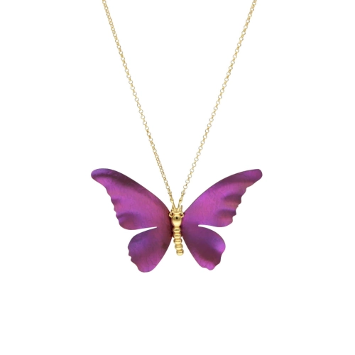 Naszyjnik motyl fioletowy z tytanem srebro pozłacane
