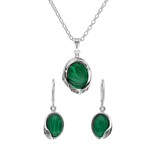 Komplet srebrny z malachitem kalie 