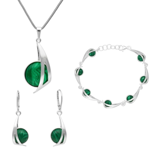 Komplet z malachitem srebro