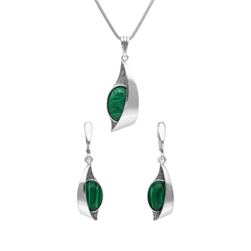 Komplet z malachitem srebro oksydowane