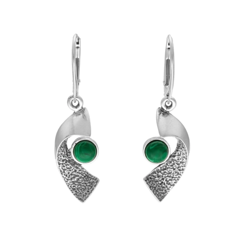 Kolczyki geometryczne z malachitem srebro oksydowane