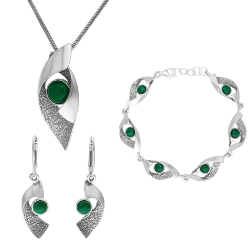 Komplet geometryczny z malachitem srebro oksydowane