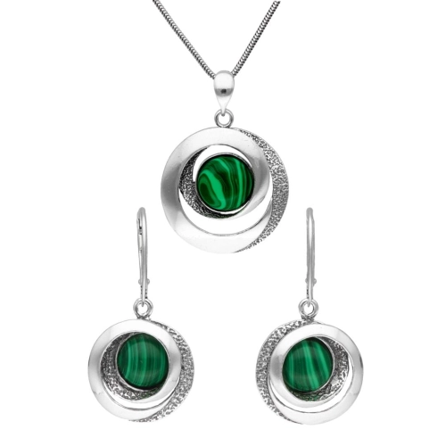 Komplet geometryczny z malachitem srebro oksydowane