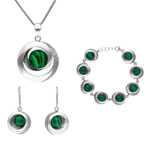 Komplet geometryczny z malachitem srebro oksydowane