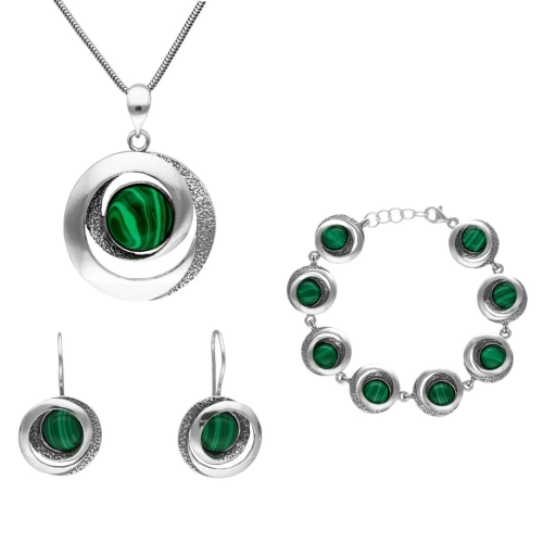 Komplet geometryczny z malachitem srebro oksydowane