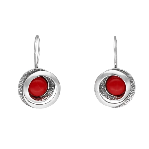 Kolczyki geometryczne z koralem srebro oksydowane