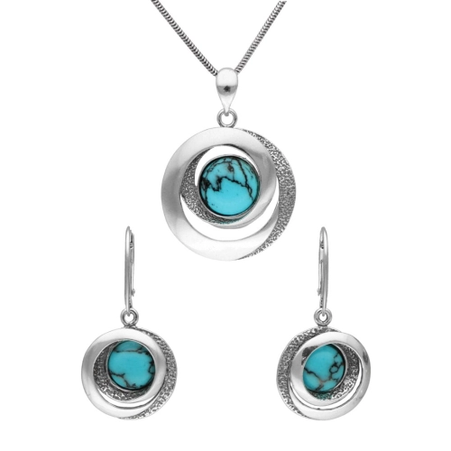 Komplet geometryczny z turkusem srebro oksydowane