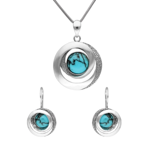 Komplet geometryczny z turkusem srebro oksydowane