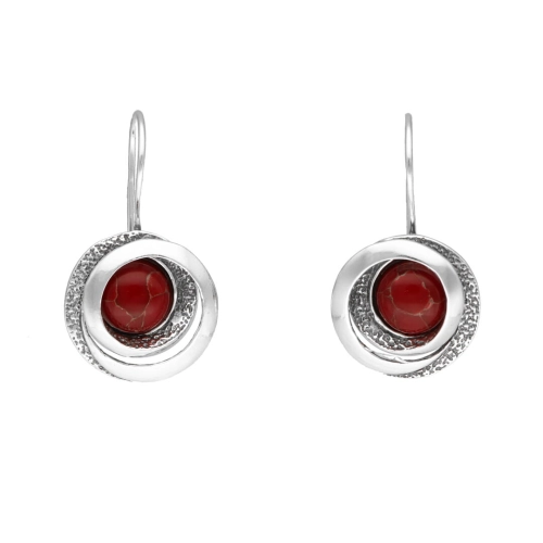 Kolczyki geometryczne z koralem ze złotą nitką srebro