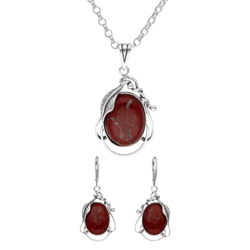 Komplet srebrny z koralem ze złotą nitką motyw roślinny