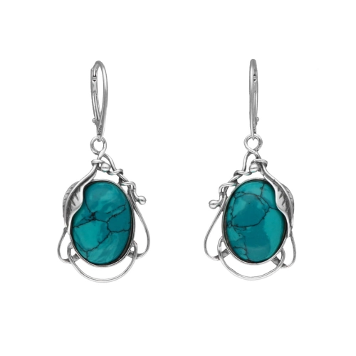 Kolczyki srebrne z chryzokolą motyw roślinny