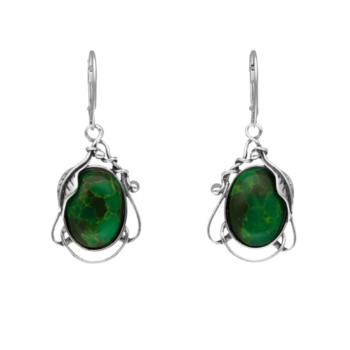 Kolczyki srebrne z jadeitem motyw roślinny