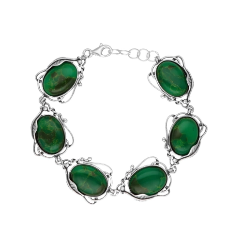 Bransoletka srebrna z jadeitem motyw roślinny