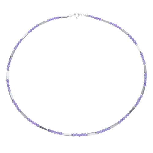 Naszyjnik z fioletowymi cyrkoniami i hematytem