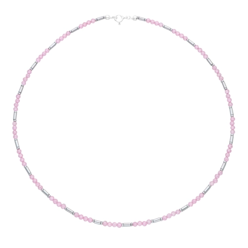 Naszyjnik z różowymi cyrkoniami i hematytem