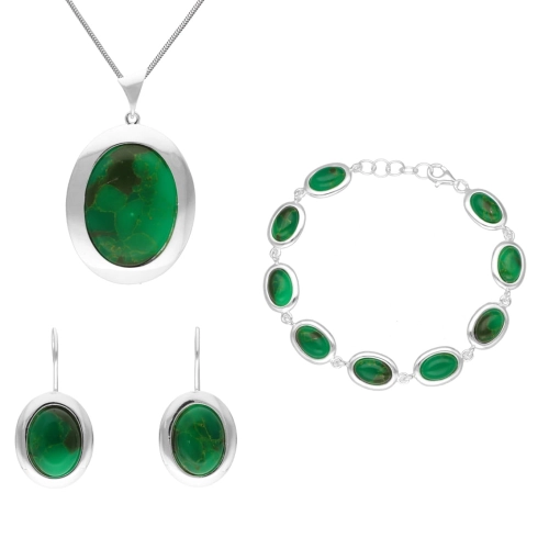 Komplet srebrny z jadeitem