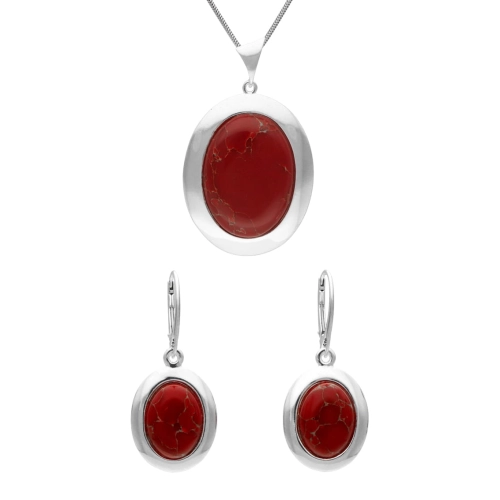 Komplet srebrny z koralem ze złotą nitką