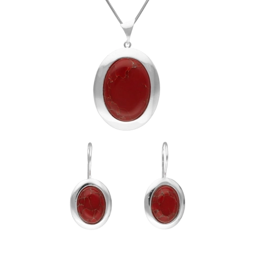 Komplet srebrny z koralem ze złotą nitką