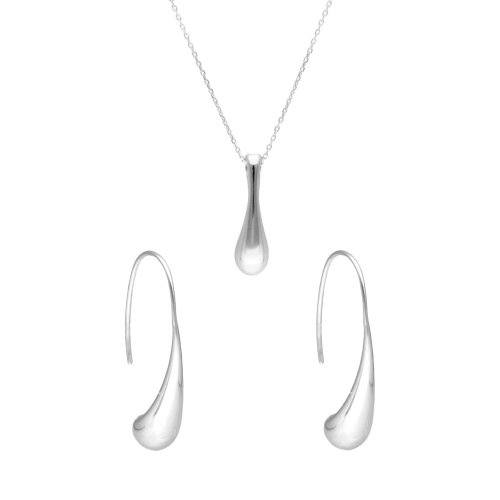 Komplet krople łezki srebro rodowane