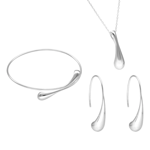 Komplet krople łezki srebro rodowane