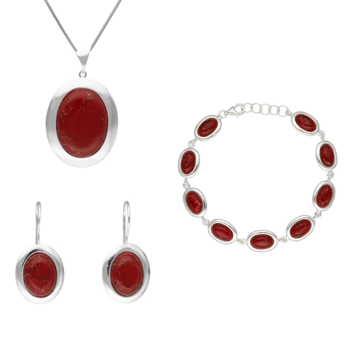 Komplet srebrny z koralem ze złotą nitką