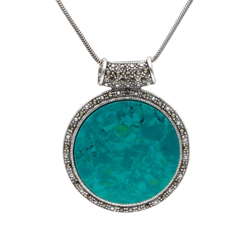 Wisior ozdobny srebrny z chryzokolą i markazytami